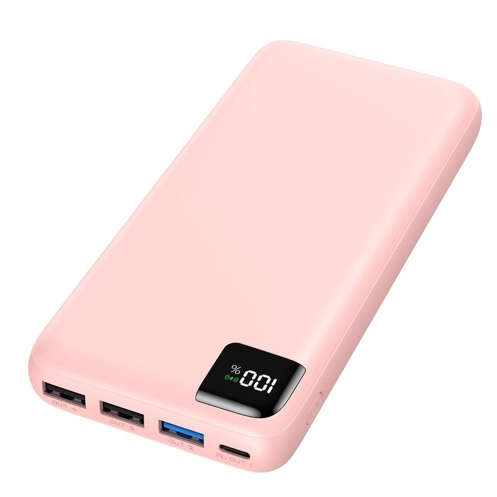 Power Bank A ADDTOP 20000mAh 22.5W Рожевий - Зовнішній акумулятор з USB-C та 4 портами для швидкої зарядки телефону