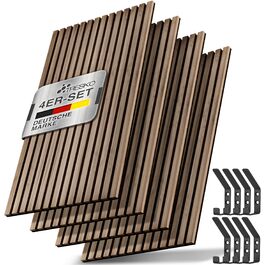 Акустичні панелі TRESKO з дерева 120×60x2,1 см, 3D ламельна стіна для шумоізоляції з вішалками для одягу, дуб натуральний (4 шт.)