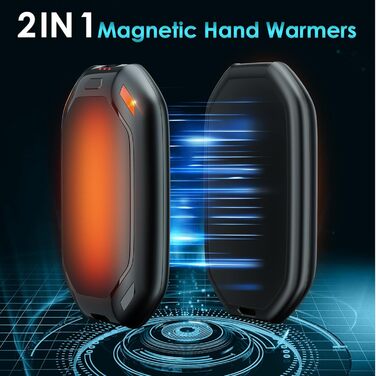 Електричний нагрівач для рук, 2 шт. - перезарядна модель з магнітною фіксацією, ультралегкий та тонкий, 6000 мАг, 3 режими нагріву, для чоловіків та жінок, Outdoor, Гольф, кемпінг, чорний