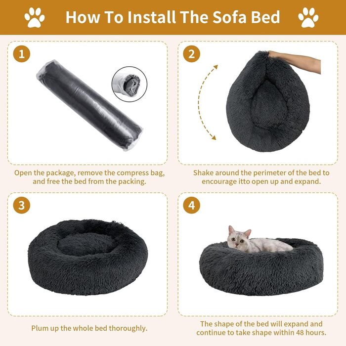 Крісло-лежанка для котів та собак 50 см, м'яке, плюшеве, антиковзаюче, легко миється, темно-сірий колір