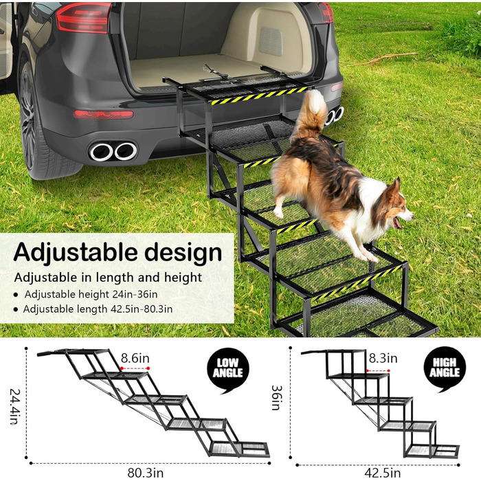 Східці для собак Hunderampe з 5 ступенів, складані, для вантажівок та SUV, регульована висота 35-90 см, до 100 кг