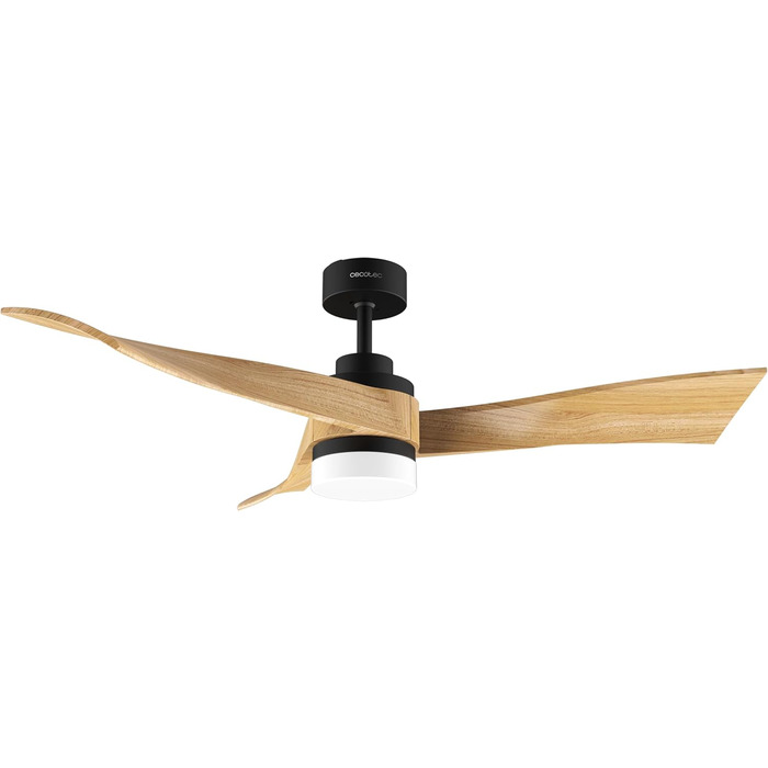 Стельовий вентилятор Cecotec EnergySilence Aero 5280 LightWood з LED підсвіткою 18W, 132 см, DC-мотор, пульт, таймер, чорний/дерево