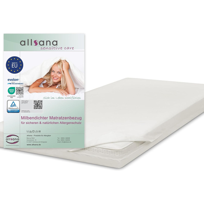 Allsana Anti-Allergy Mattress Cover for Topper 90x200x8 cm | Anti-Mite Encasing for Topper | Dust Mite Protection for House Dust Allergy Sufferers | Dust-Mite-Proof Intermediate Cover for Mattress Topper | TÜV Tested