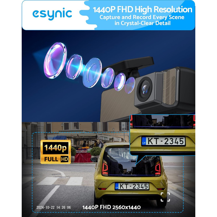 eSynic Mini Dashcam: Автомобільний відеореєстратор з Wi-Fi, 1080P Full HD, 160° Кут огляду, Нічне бачення, G-сенсор, Паркувальний режим, Керування через додаток, 32GB SD-карта в комплекті (Дві камери - передня та задня)