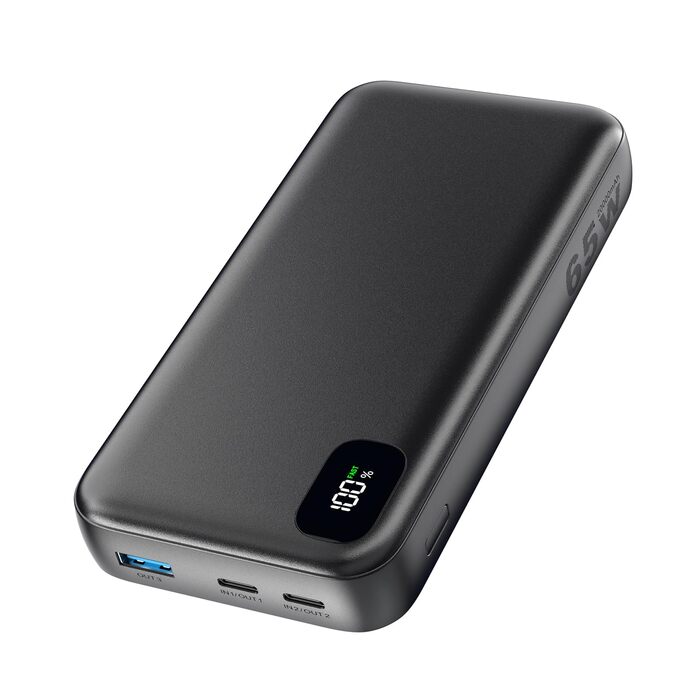 Power Bank A ADDTOP 20000mAh 65W: зарядний пристрій для ноутбука, iPhone, iPad. 2 USB-C, 1 USB-A. Чорний