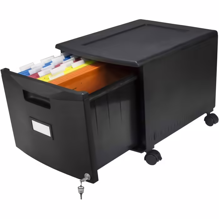 Storex 61264A01C File Cabinet with 1 Drawer, Steel, with Lock and Key, 37 x 32 x 46 cm, Black/Dark Gray