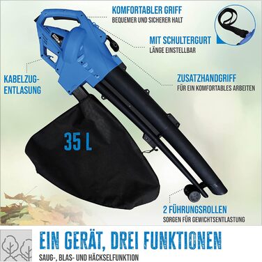 Güde 94381 Leaf Blower GLS 3000 Vario (230 V, 3000 W, variable speed setting, suction, blowing, and shredding function)