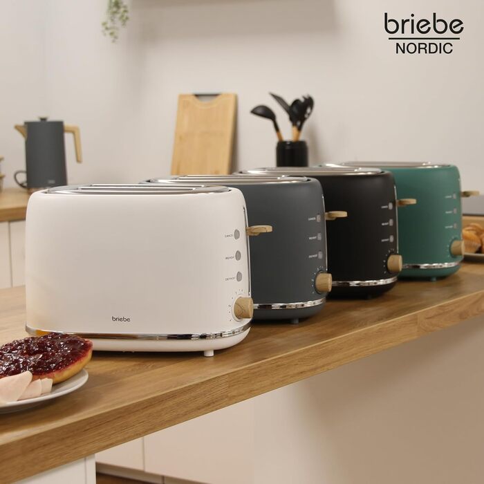 Тостер Nordic з широким слотом, 2-х місний, 6 рівнів підсмажування, з функціями підігріву, відключення, розморожування, крихтозбірником, північний дизайн, 870 Вт, чорний