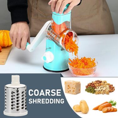 Ручна овочева тертка з ручкою та 3 насадками - Turbo Cut, для овочів, сиру, льоду, горіхів (блакитна)