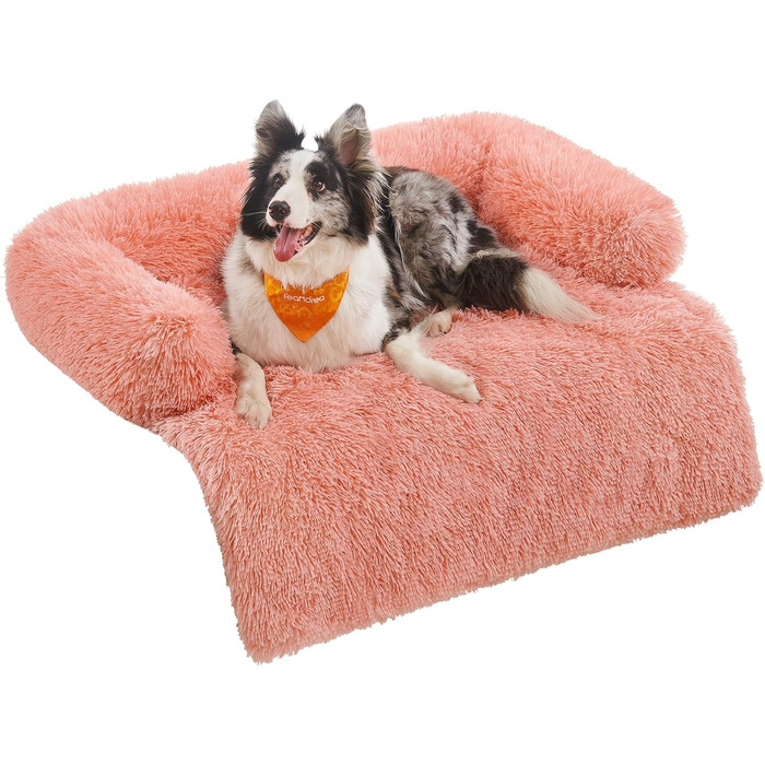 Feandrea FluffyHug Dog Bed, Plush, Dog Blanket Sofa, Sofa Protector Dog, Dog Cushion, Size M, for small and medium-sized dogs, 80 x 75 x 16 cm, PGW221G02 (L 110 x W 95 x H 18 cm, Pink)