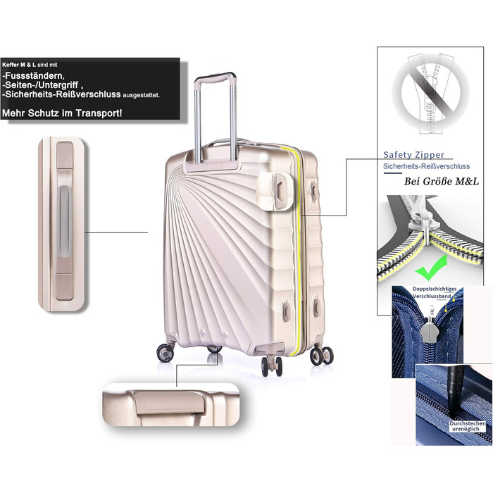 ABISTAB VERAGE Kinetic 4-Double-Wheel Trolley Large, Weighs -76cm, 106-127 Expandable, TSA Lock, ABS/PC Hard Shell Suitcase, Travel Suitcase, Burgundy (Metallic Champagne, SML)