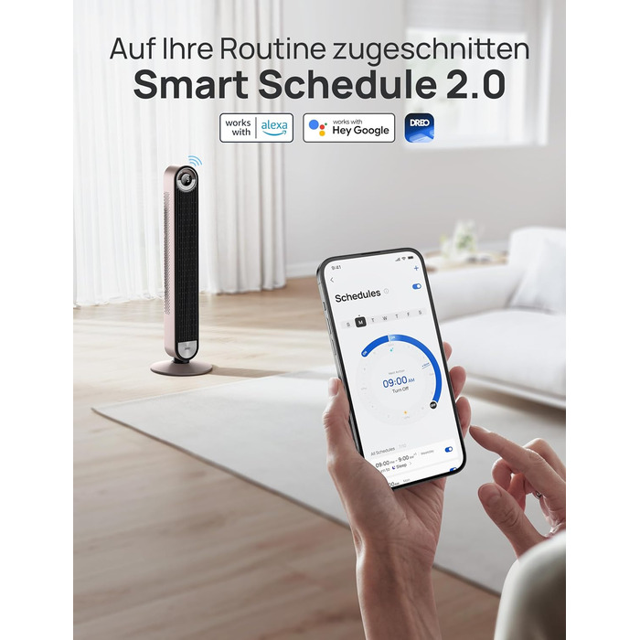 Dreo 25dB Smart Quiet Tower Fan with Cooling, 106cm WiFi Alexa Tower Fan, 90° Oscillating Fan, Remote Control 9-Speed 9-Mode 12 Hr Timer Voice Control, Black