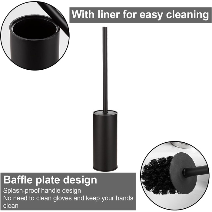 Тримач для унітазної щітки BGL, нержавіюча сталь, кольоровий, круглий, підлоговий, з щіткою, для ванної кімнати (Чорний)