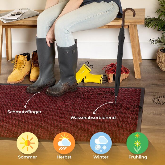 Приматрас BLADO для дому та вулиці, протиковзний та зносостійкий килимок для входу, червоний, 45 x 75 см