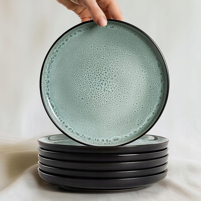 Керамічний обідній сервіз на 6 осіб, набір тарілок 24 предмети, стиль рустик бохо