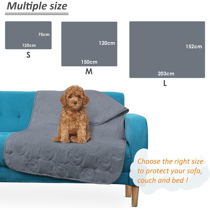 Водонепроникний килимок для собак Pawsee, антиковзкий, 150 x 120 см, сірий. Захисний килимок для собак, диван, собачий софа, для дому та подорожей, легко миється. Підходить для великих собак та котів.