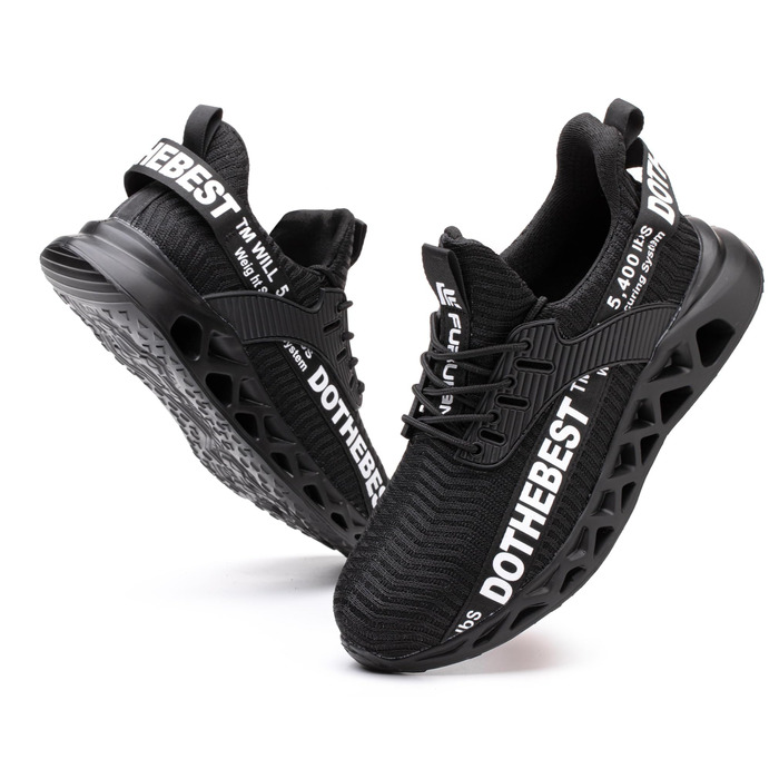 Черевики робочі Furuian для чоловіків та жінок, легкі, спортивні, дихаючі, зі сталевим підноском, антиковзкі, фітнес-кросівки, чорні, 38.5 EU