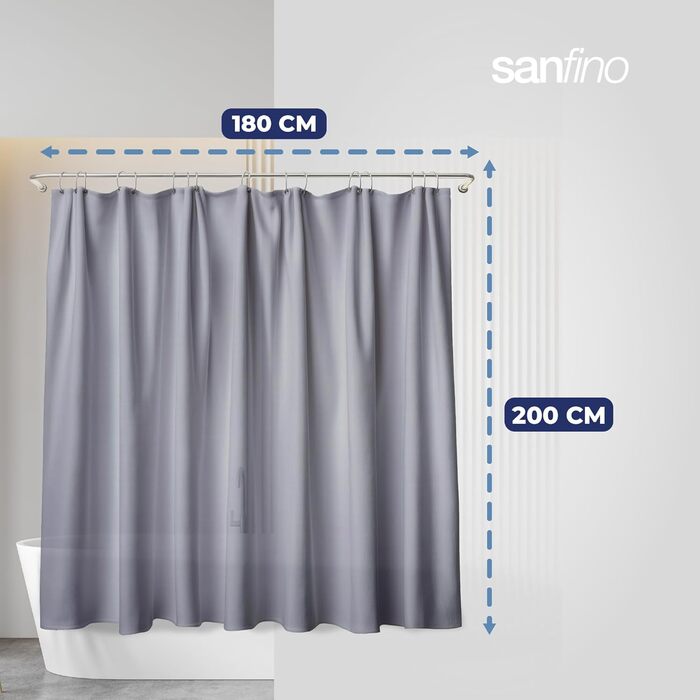 Штора для душу 180x200 см з кільцями, водонепроникна, антибактеріальна, з малюнком, сіра - Öko-Tex сертифікат