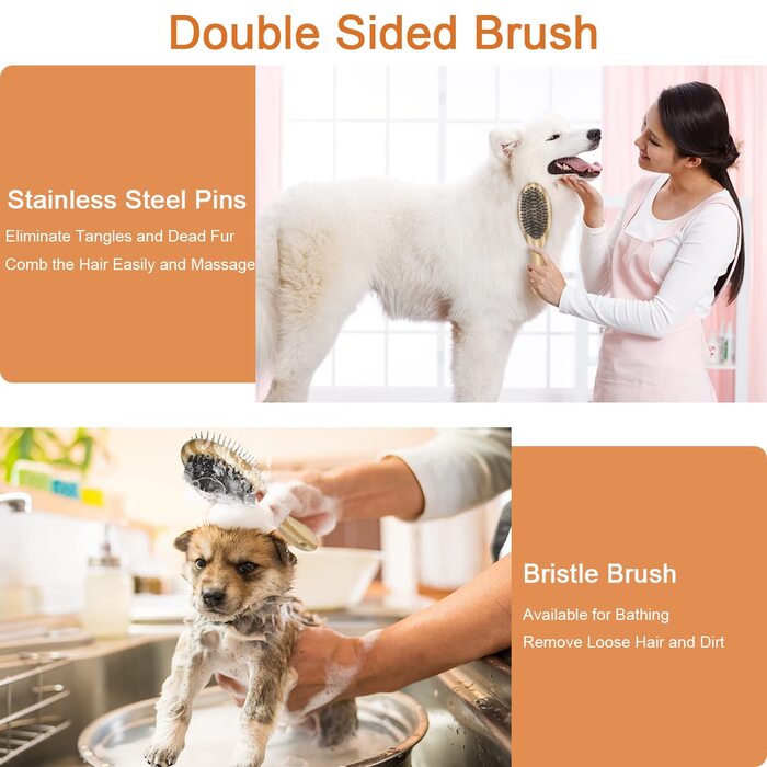 Щітка для котів та собак MELLIEX, щетина кабана та ігольчаста щітка, подвійна щітка для догляду за домашніми тваринами, гребінець для собак та котів з короткою та довгою шерстю