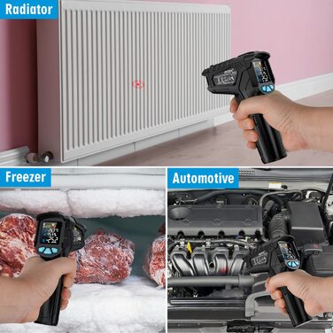 Інфрачервоний термометр MESTEK: безконтактне вимірювання температури (-50°C ~ 800°C) з лазерним цільовим покажчиком, LCD дисплеєм та регулюванням коефіцієнта випромінювання. Підходить для кухні, грилю, морозильної камери, промисловості.