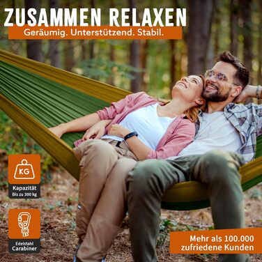 Гамак Ultraleicht: легкий, міцний, для кемпінгу та подорожей (зелений/хакі) – до 300 кг, 275 x 140 см