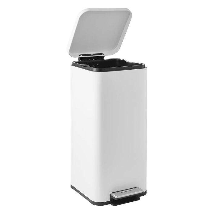 Сміттєвий відер з педаллю та кришкою Softclose hjh OFFICE CLEAN Slim, сталевий вузький кошик для сміття з внутрішнім відром, 30л, білий