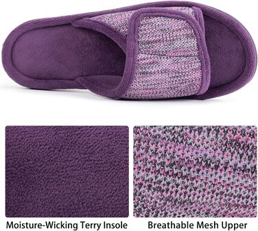 Домашні тапочки RockDove з регульованою застібкою та піною з пам'яті, 40/41 EU, баклажановий