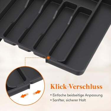 Органайзер для столових приборів Lifewit в шухляду, розсувний, чорний, 6-8 відділень, 35-49 см