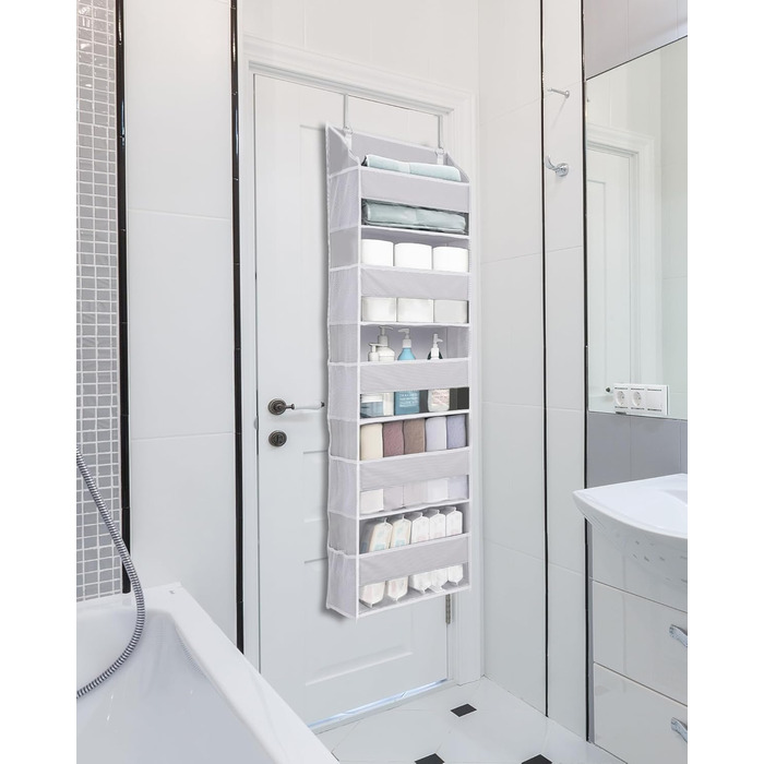 Органайзер для дверей ULG з 5 великими та 10 сітчастими кишенями, вантажопідйомність 20 кг, для спальні, ванної, кухні (сірий)