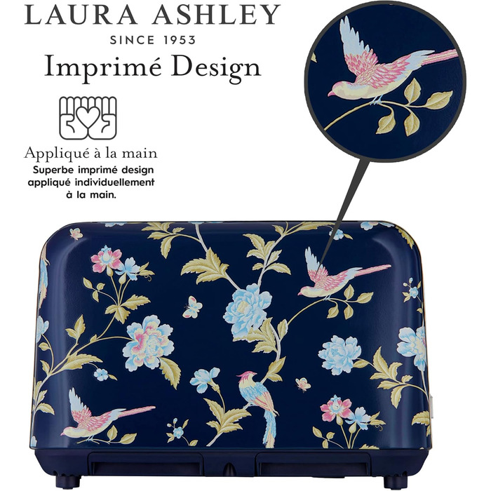 Тостер VQ Laura Ashley з 4-ма тостами, регулюванням нагріву, функцією розморожування та підігріву, нержавіюча сталь, вінтажний дизайн, з насадкою для круасанів (Elveden Marine)