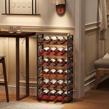 Rustic 3-Tier Stackable Wine Rack Freestanding 12 Bottle Organizer Holder Stand Countertop Liquor Storage Shelf Solid Wood & Iron 16.5