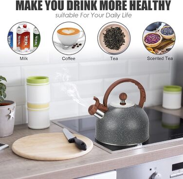 Чайник заварний 2.5L з нержавіючої сталі для всіх плит (індукція), сучасний з дерев'яною ручкою сірого кольору