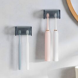 Wall-Mounted Toothbrush Holder, 2 Compartments, Bathroom, Shower, Dorm, Closet Organizer, Transparent, 2 Pack