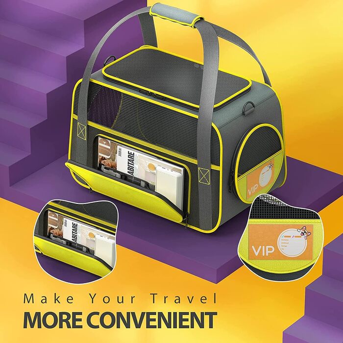 Транспортна сумка для тварин: переноска для котів та собак, сіра/жовта