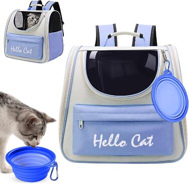 Рюкзак для тварин з сіткою, складаний рюкзак для кота/собаки з мискою для подорожей, водонепроникний оксфорд, до 15 кг, блакитний