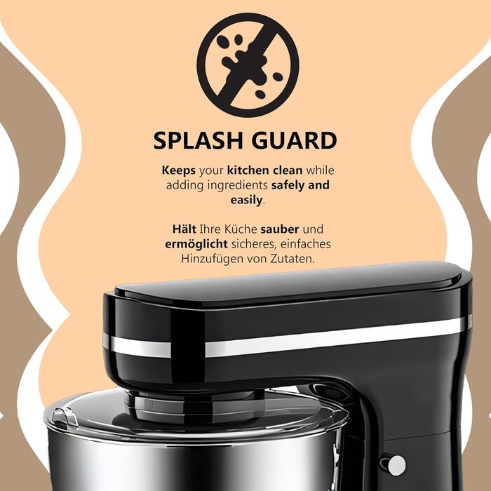 Кухонна машина Retoo 3-в-1 з нержавіючою чашею 6 л, 2000 Вт, 6 швидкостей, планетарний міксер, гак для тіста, вінчик, захист від бризок, кухонний комбайн, планетарна міксер, тістоміс