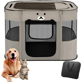 Portable Dog House & Pet Pen - 90x70x60cm Foldable Playpen for Dogs, Cats & Puppies - Enclosed Pet Tent (Gray)
