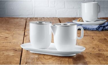 WMF Barista Sugar Bowl & Cream/Milk Pitcher Set - 130ml & 170ml - Porcelain with Lids and Saucers - Dishwasher Safe