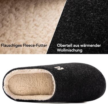 Чоловічі домашні капці RockDove з шерстяною підкладкою та піною Memory Foam, розмір 44-45 EU, чорні