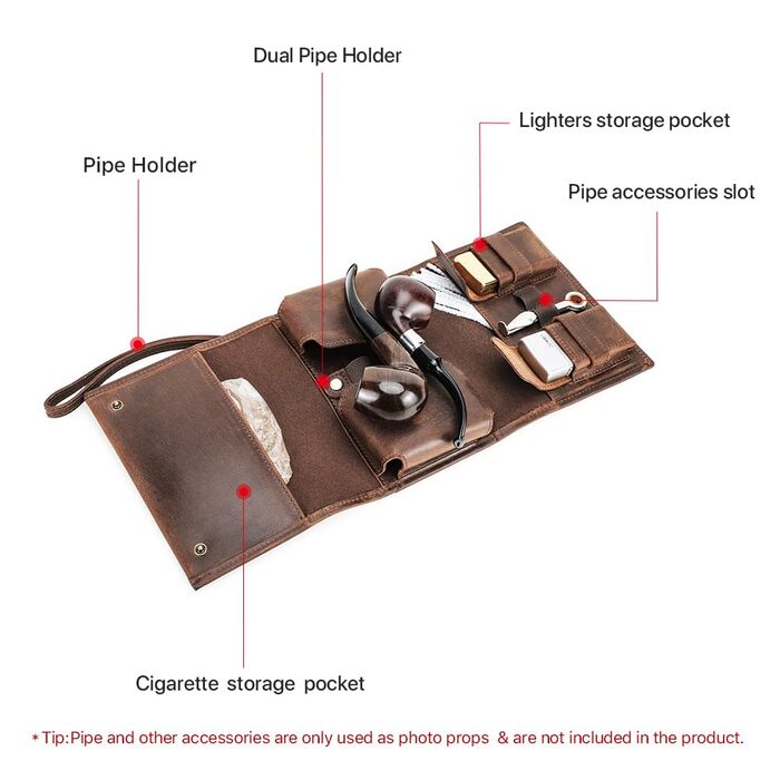 Органайзер для тютюну та аксесуарів Contacts: футляр для 2 трубок, запальнички, сигарет (справжня шкіра)