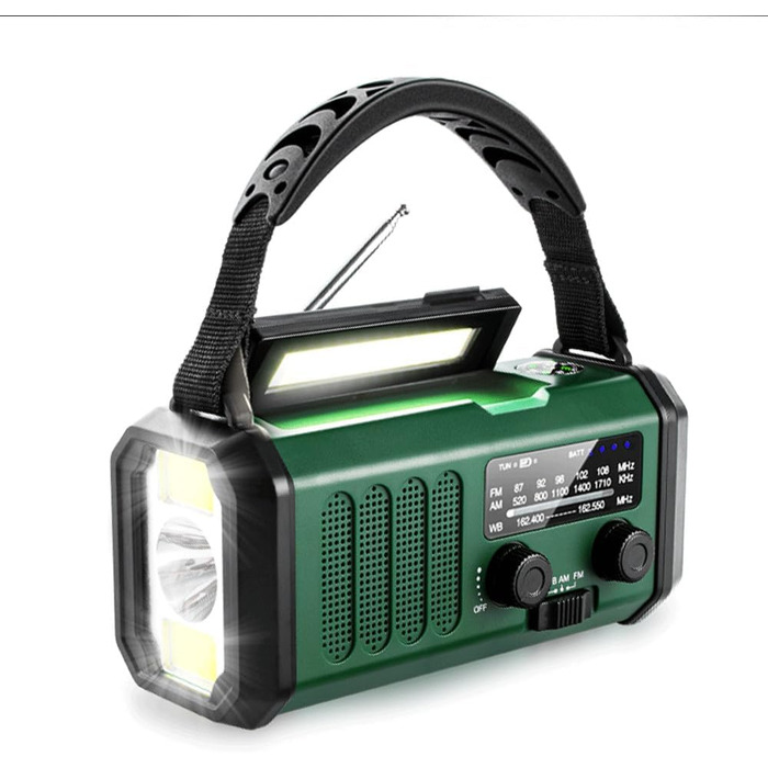 Радіостанція на сонячній енергії з живленням від ручки 20000 mAh з SOS-сигналом, FM/AM, ліхтарик, компас, для кемпінгу та надзвичайних ситуацій (зелене)