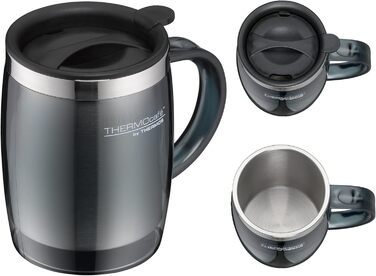 Термокружка THERMOcafé TC Desktop Cup фіолетова 0,35л, з нержавіючої сталі та пластику, з кришкою, герметична, для офісу, кемпінгу, під кавомашину (сіра)