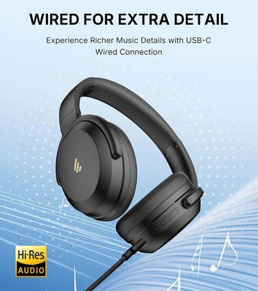 Edifier WH700NB Pro: Бездротові навушники з активним шумозаглушенням (-43dB), Hi-Res Audio, Bluetooth V5.4, AI-дзвінки, швидка зарядка, складні - Чорний