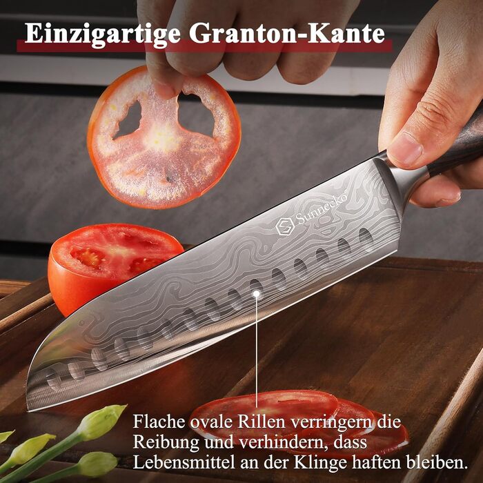 Японський ніж Sunnecko Santoku 17см - професійний кухонний ніж для приготування їжі, ніж шеф-кухаря, ніж для овочів та м'яса