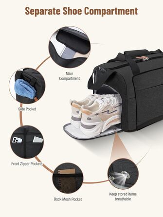 Чорна дорожня сумка Lekesky 30L: Easyjet, Weekender, спортивна, з відділенням для взуття, водонепроникна