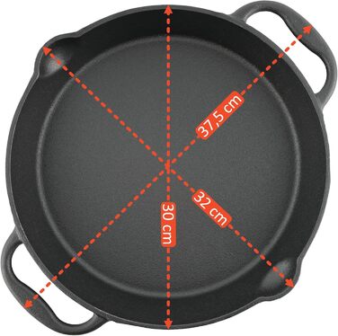 Чавунна сковорода BBQ-Toro Ø 30 см з двома ручками та виливами для гриля, електроплити та відкритого вогню