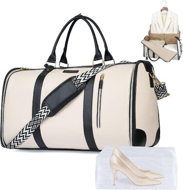 Сумка-органайзер для подорожей 50 л, 2-в-1: сумка та водонепроникне взуття з антизминальним системою для жінок та чоловіків – ідеально для ділових поїздок та відпочинку (Бежевий)