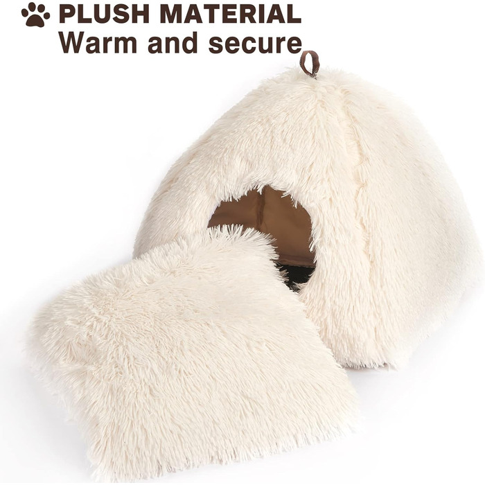 Cat Bed Washable Cat Sleeping Place for Cats Cat Cave Plush Pet Cat Head Pillow Cat House Cat Cushion Fluffy Kitten Puppy Snuggle Bed Pet Bed White