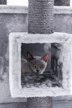 Котячий будиночок Petrebels Cleopatra: когтеточка, лежанка, печера, 134 см, бежевий/сірий