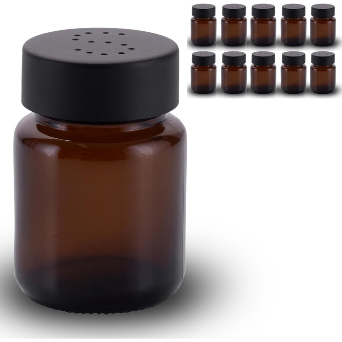 Koffs Design Salt and Pepper Shaker Set - Brown Glass - Salt Shaker with Stainless Steel Lid - Shakers for Pepper and Salt - Small and Modern Table Shakers - Salt - Pack of 10